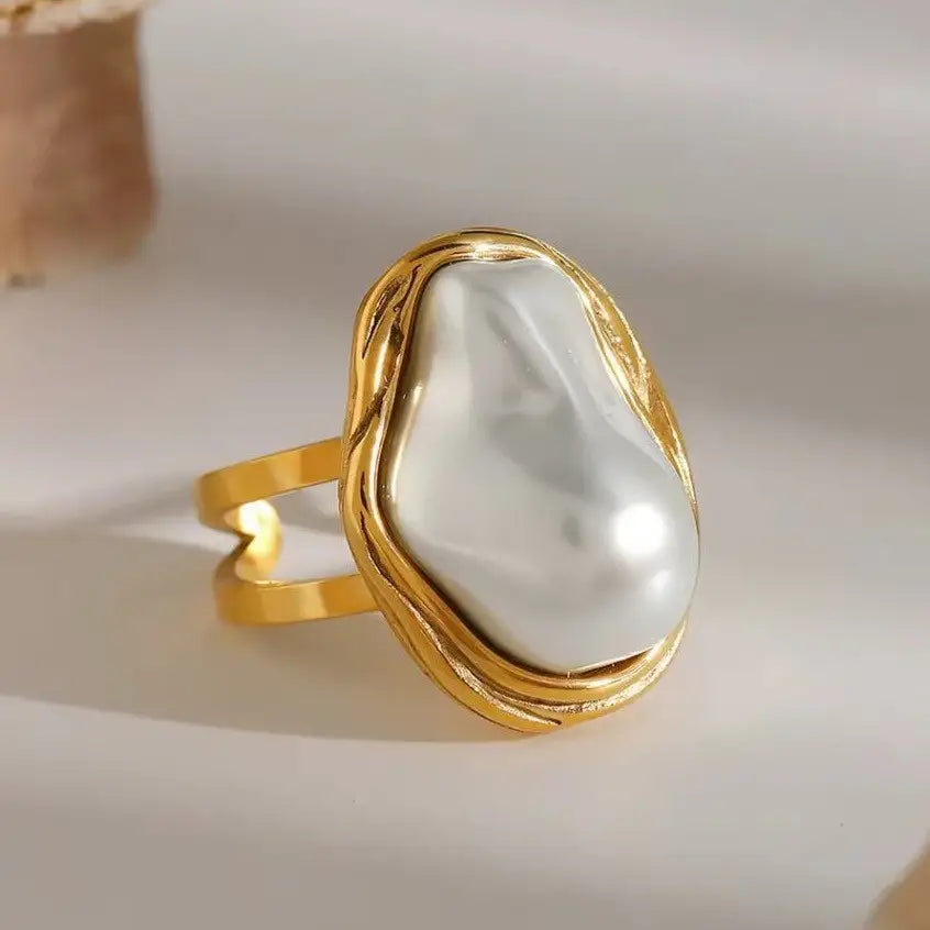 18K Stainless Steel Tarnish Free Pearl Ring