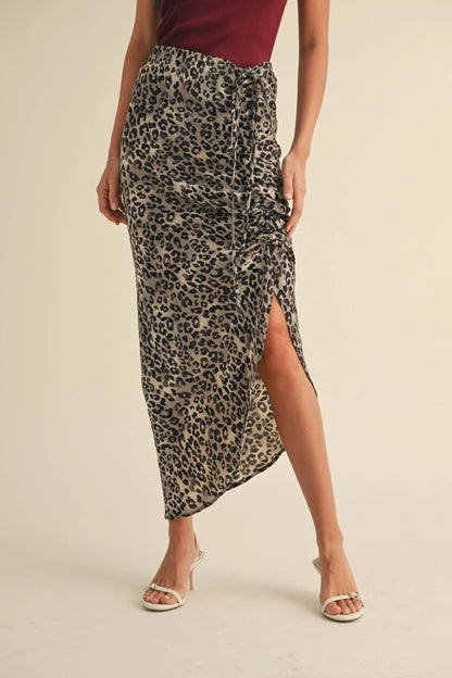 Leopard Printed Ruching Skirt