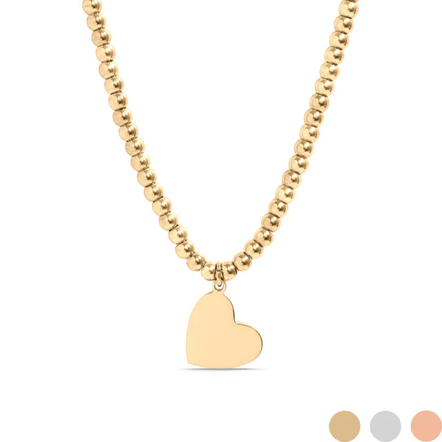 18K Coated Stainless Steel Heart Beaded Necklace with 2" Extension