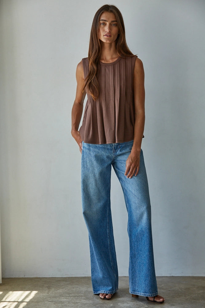 Knit Rayon Spandex Jersey Round Neck Sleeveless Top