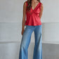 Woven Polyester Spandex Satin Sleeveless V-Neck Top