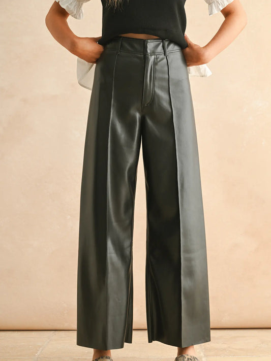 Pintuck Detail Front Pleater Wide Straight Pants