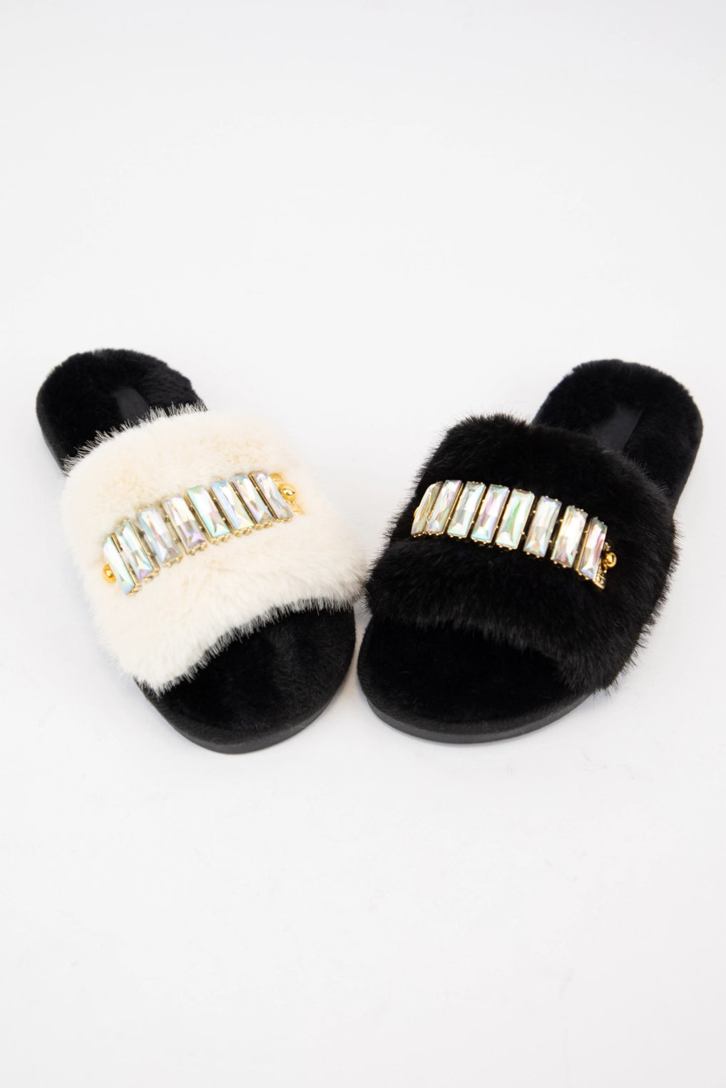 Bedazzled Rhinestone Decor Furry Slippers