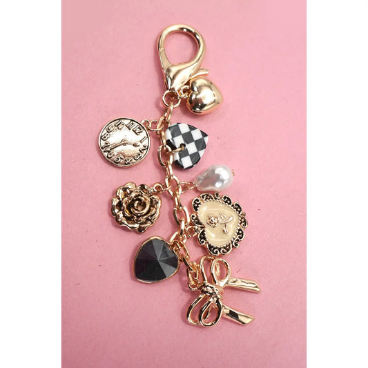 Bow Checker Heart Flower Bag Charm