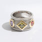Geometric Shape Rhinestone Wide Textured Band Ring