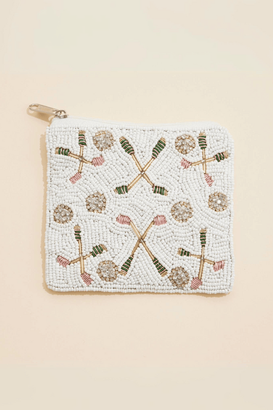 Bandy Racket & Ball Beaded Coin Pouch