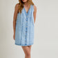Sleeveless V-Neck Button Down Denim Mini Dress