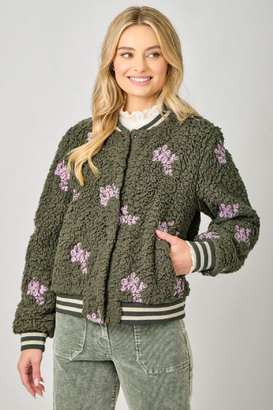 Embroidery Teddy Fur Jacket