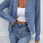 Textured Knit Pearl Beaded Button Up Cardigan