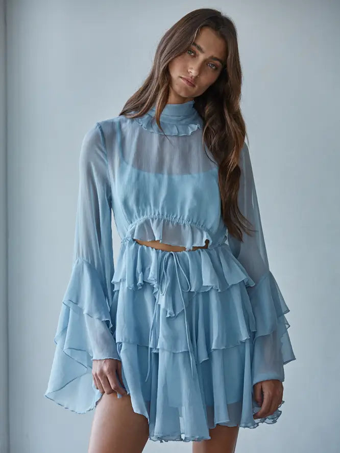 Woven Chiffon Polyester Ruffle Tiered Mini