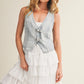Light Wash Denim Vest with Buckle Closure