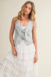 Light Wash Denim Vest with Buckle Closure