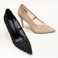 Rhinestone Embellished Pointed Mesh Heel