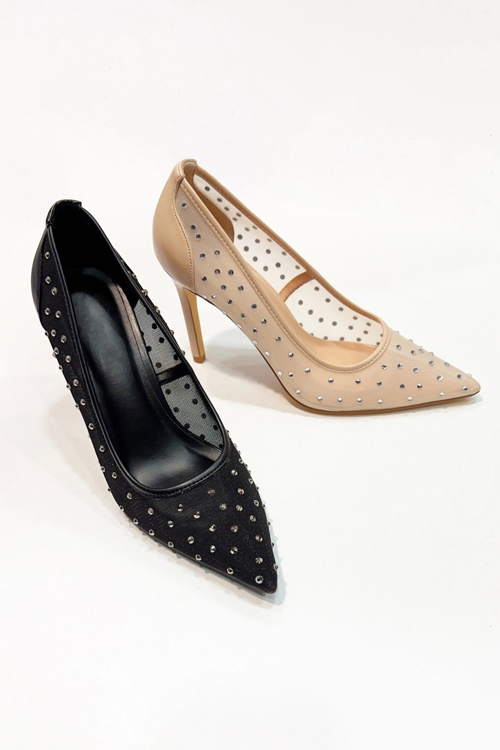 Rhinestone Embellished Pointed Mesh Heel