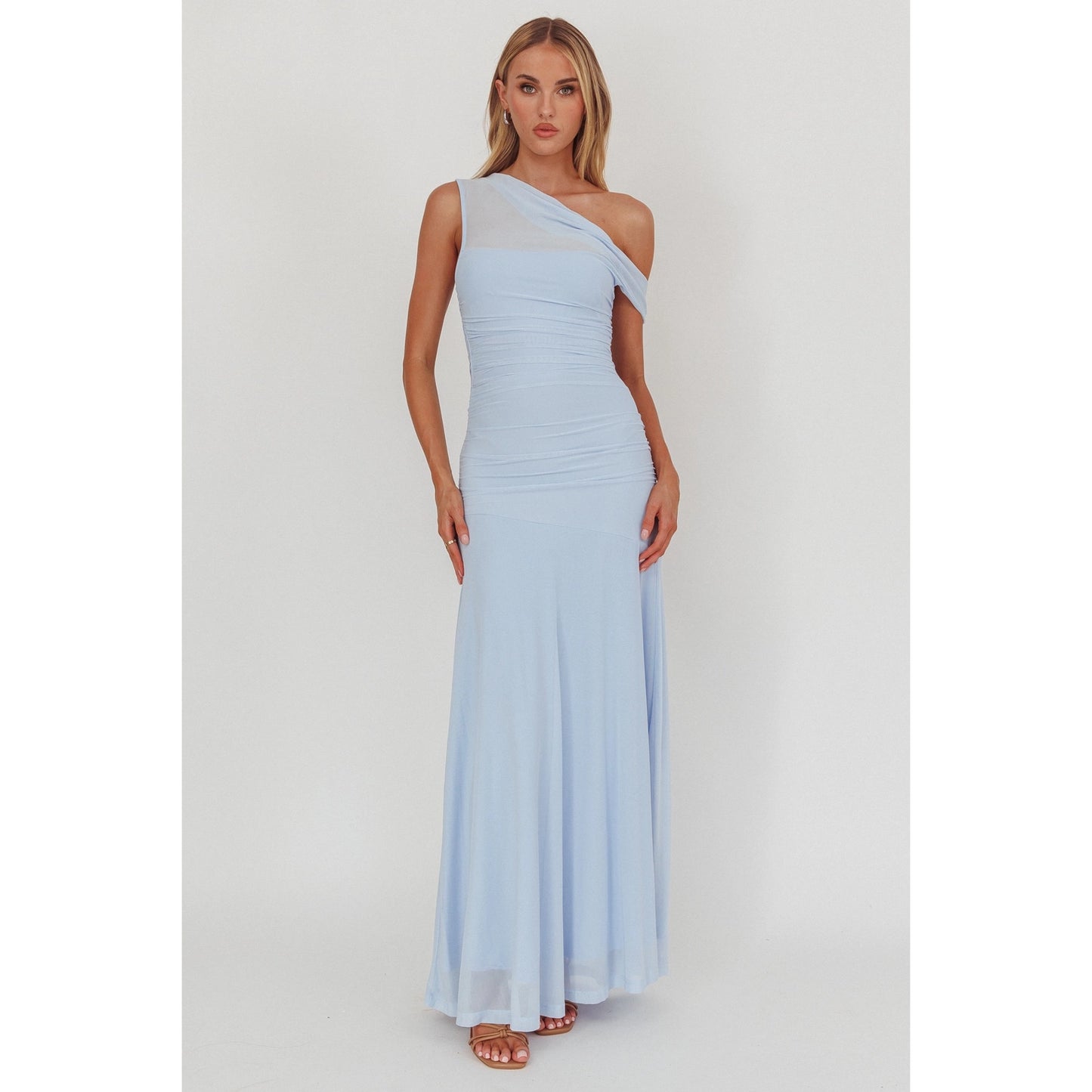 One Shoulder Sheer Maxi Dress