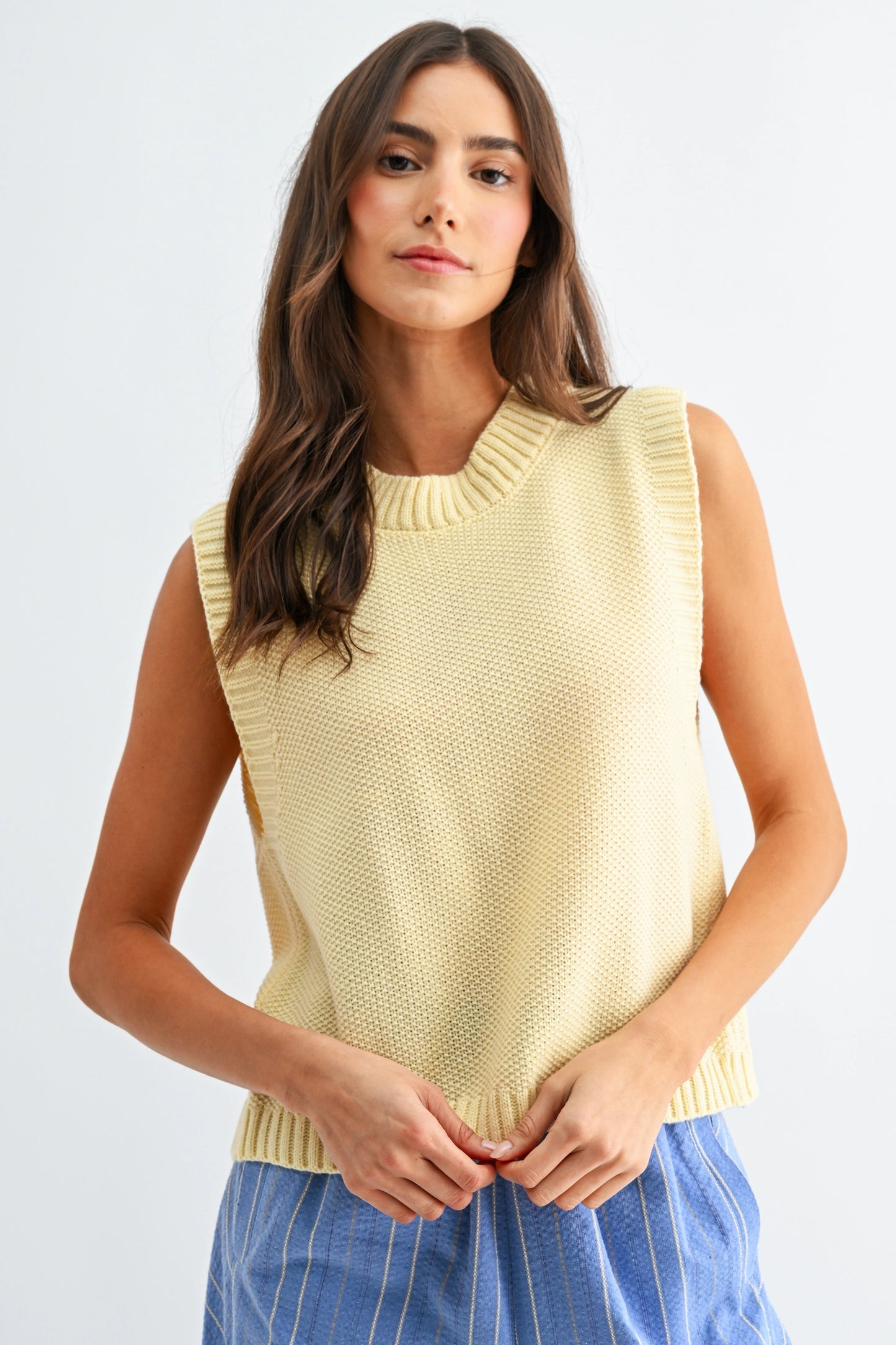 Open-Back Knitted Sleeveless Sweater Vest
