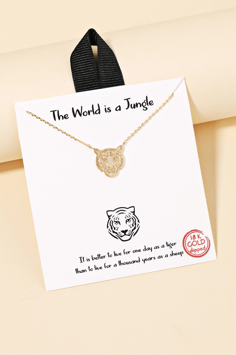 Gold Dipped Tiger Head Pendant Necklace