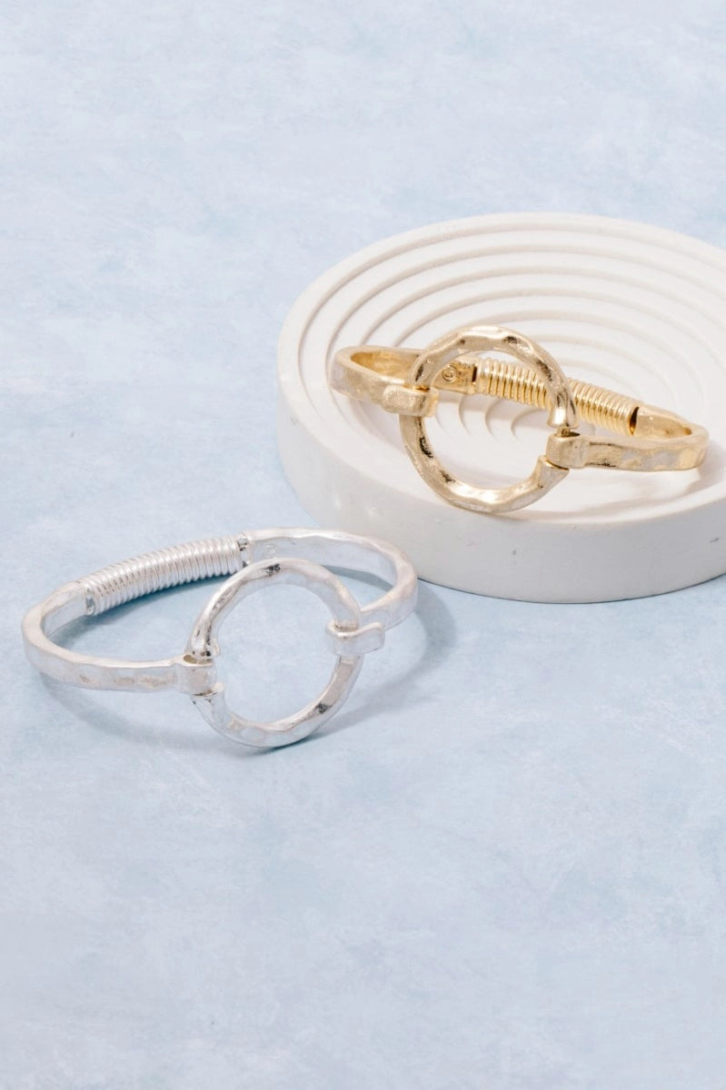 Hammered Circle Hook Bangle Bracelet