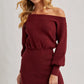 One Shoulder Ribbed Knit Sweater Blouson Dress