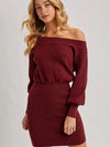 One Shoulder Ribbed Knit Sweater Blouson Dress