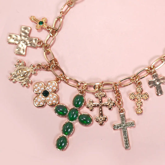 Charm Necklace-Multi Cross Charms Necklace