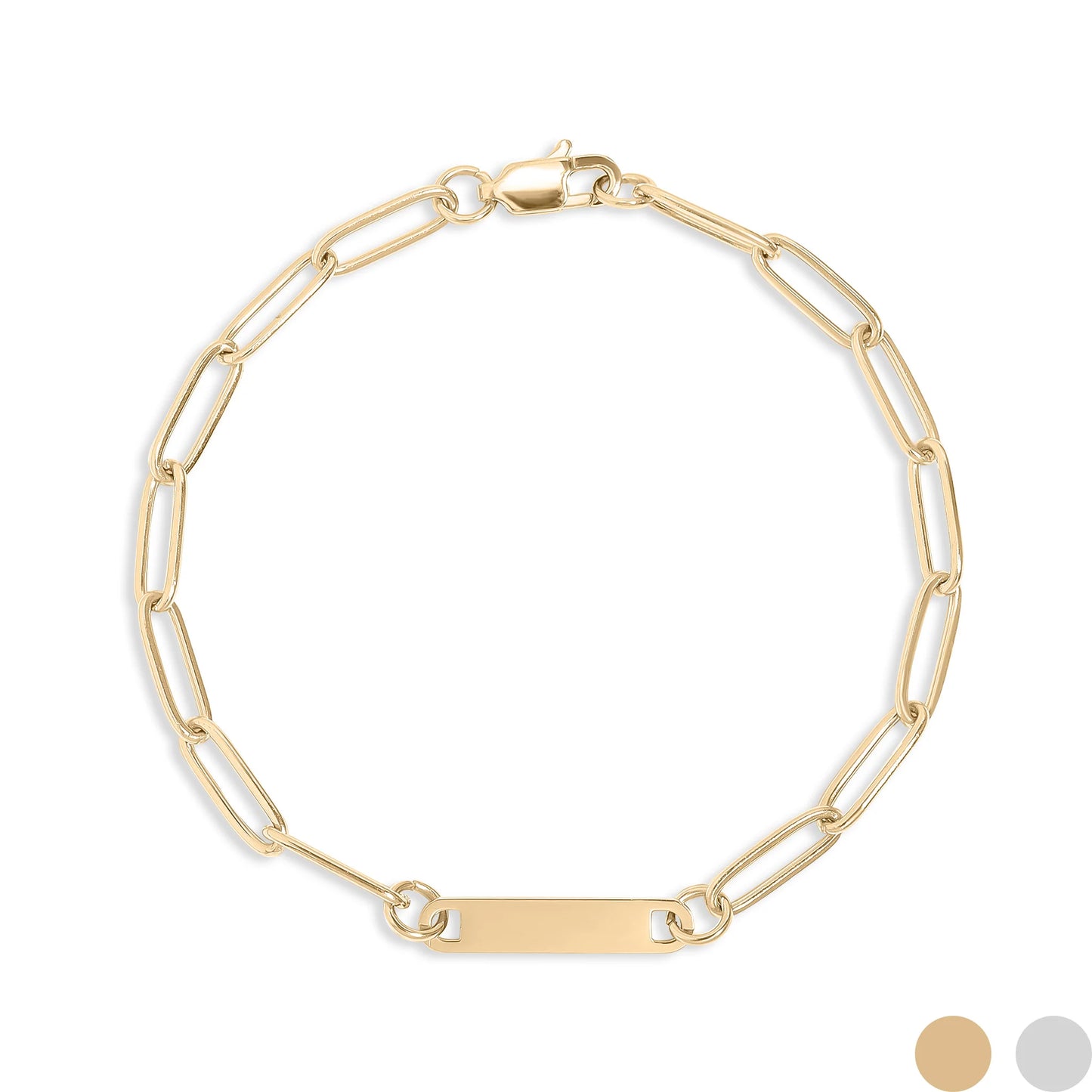 18K Gold Stainless Steel Engravable Paperclip Bar Bracelet