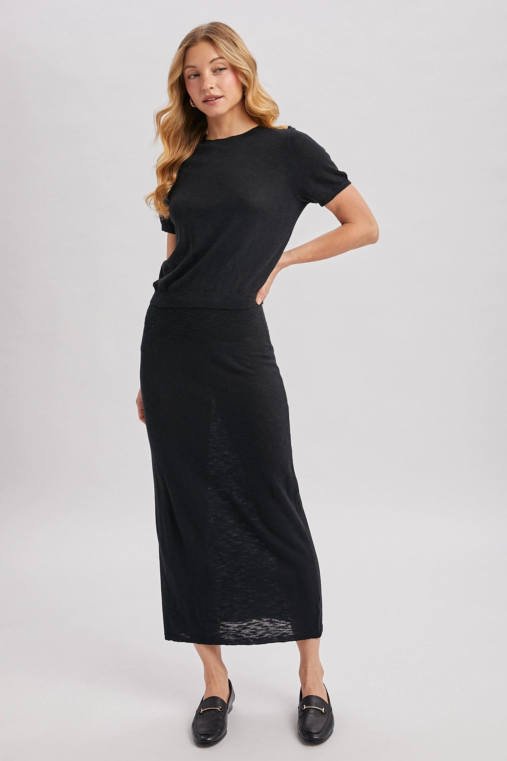 Crew Neck Knit Tee and Maxi Skirt Set