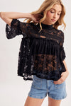 Mock Neck Baby Doll Lace Top with No Lining