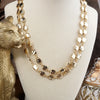 Golden Current – Textured Double Strand Square Link Necklace