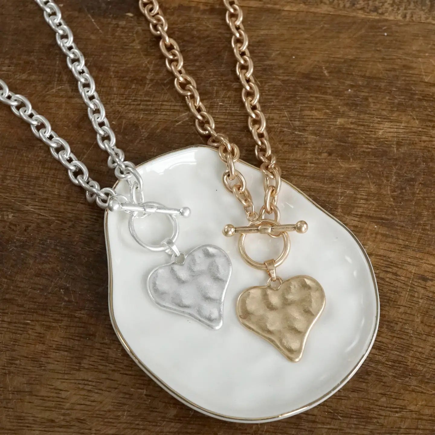 Boho Hammered Heart Front Toggle Necklace