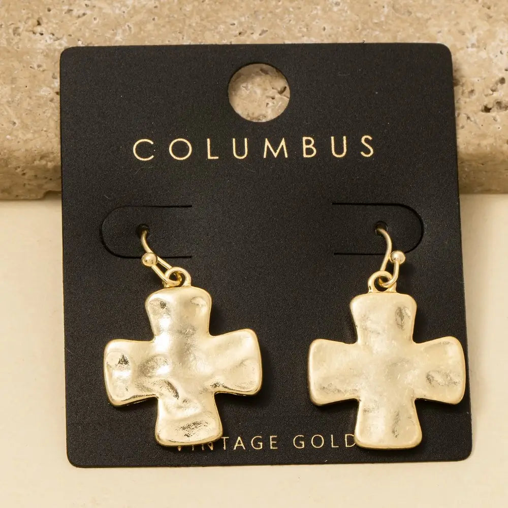 Vintage Gold Dipped Cross Dangle Earrings