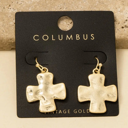 Vintage Gold Dipped Cross Dangle Earrings