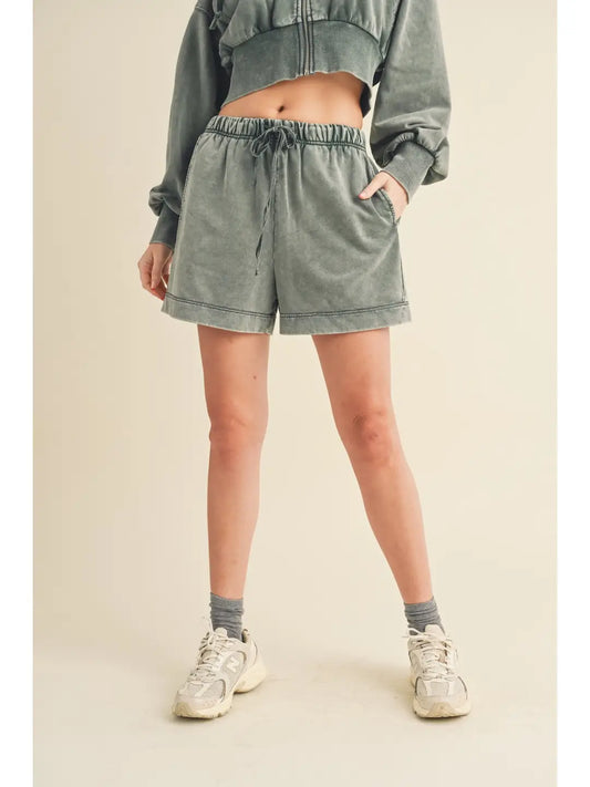 High Waisted Mineral Wash Shorts