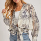 Botanical Print Tied Front Balloon Sleeved Kimono