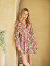 Long Sleeve Satin Plisse Pleated Mini Dress