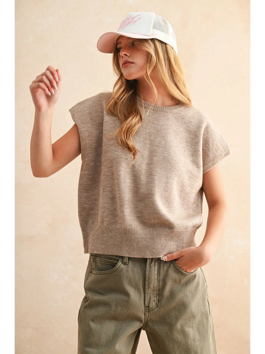 Loose Fit Short Sleeve Sweater Top