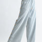 Wide-Leg Light Wash Denim Trousers Side Button