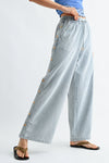 Wide-Leg Light Wash Denim Trousers Side Button