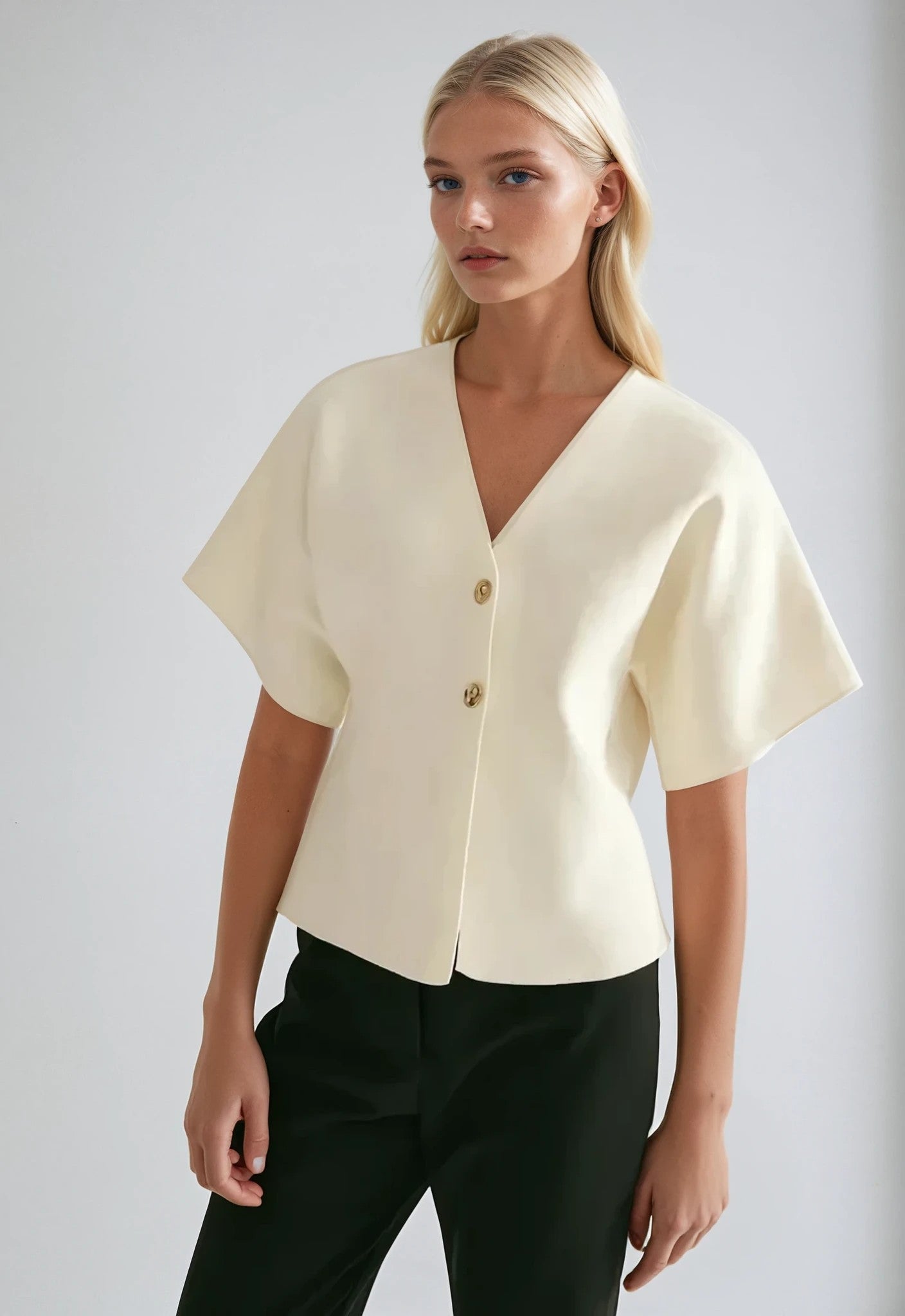 Short Sleeved Fine Knit Cardi with Gold Buttons