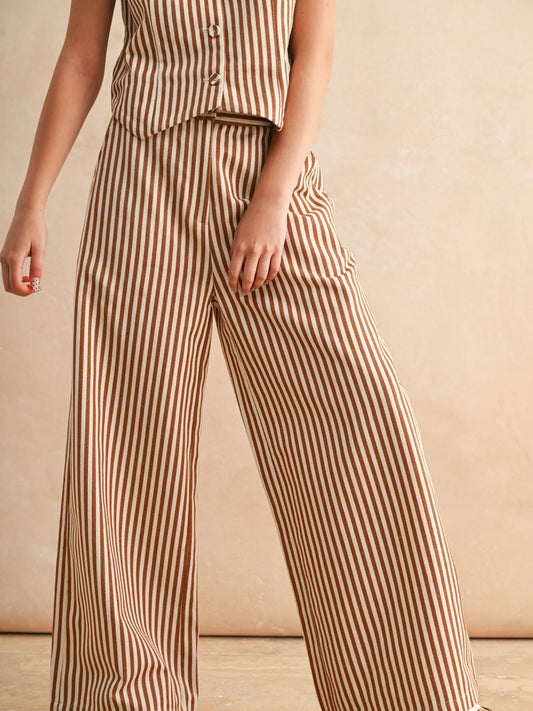 Striped Pattern Wide Leg Pants