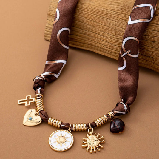 Charm Necklace-Sun Heart Cross Tort