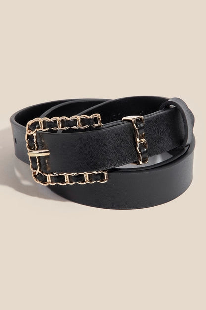 Chain Buckle Faux Leather Belt