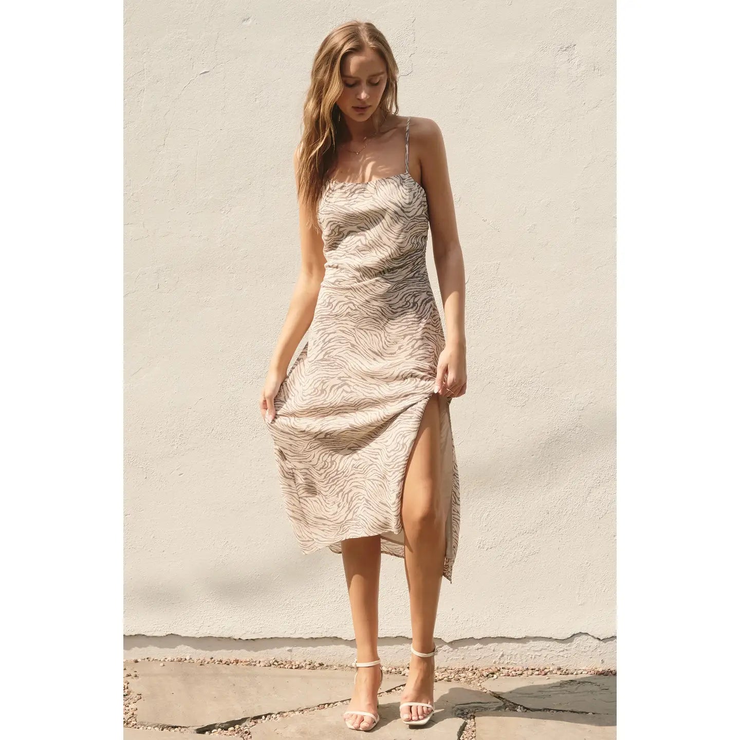 Fair Play Ruched and Slit Midi Dress