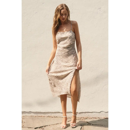 Fair Play Ruched and Slit Midi Dress