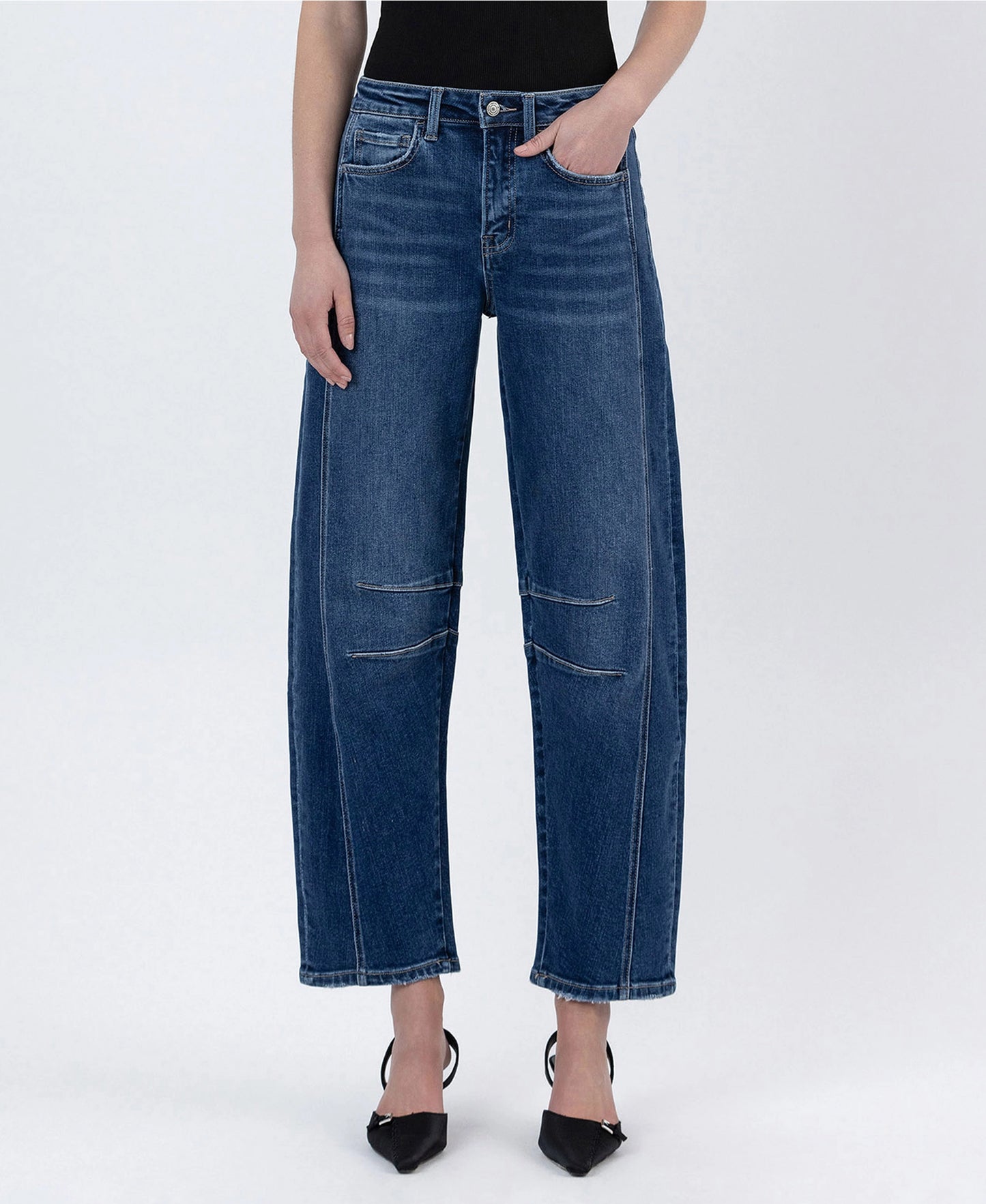 High Rise Dark Wash Barrel Leg Jeans