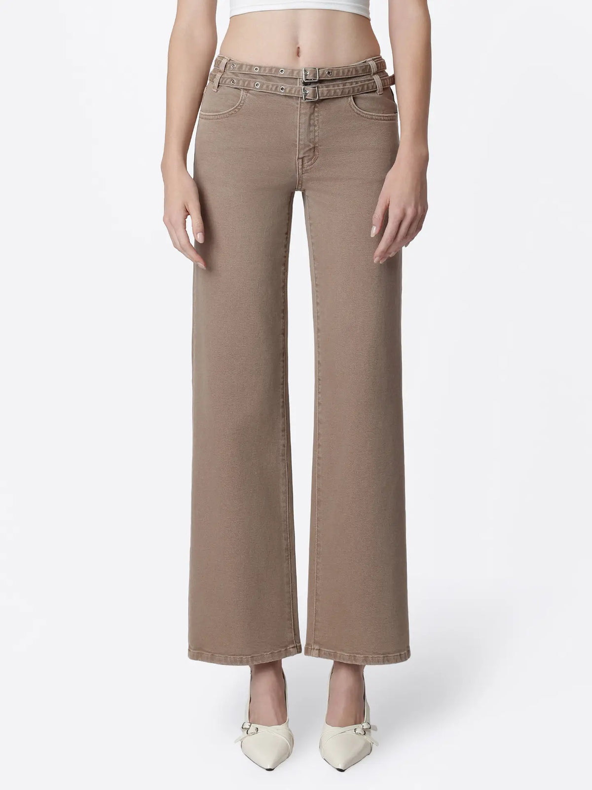 Low Rise Belted Wide Leg Jeans