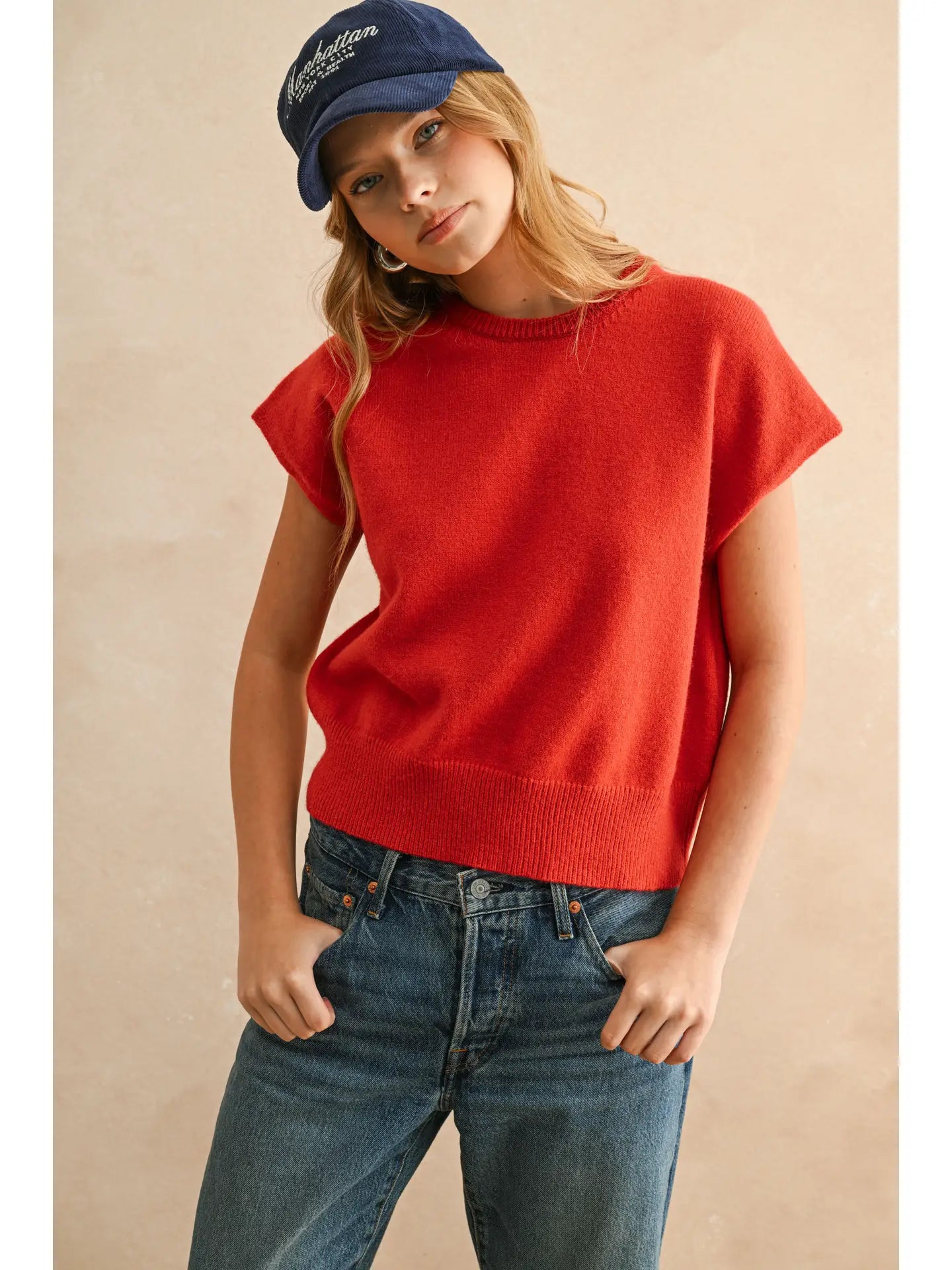 Loose Fit Short Sleeve Sweater Top