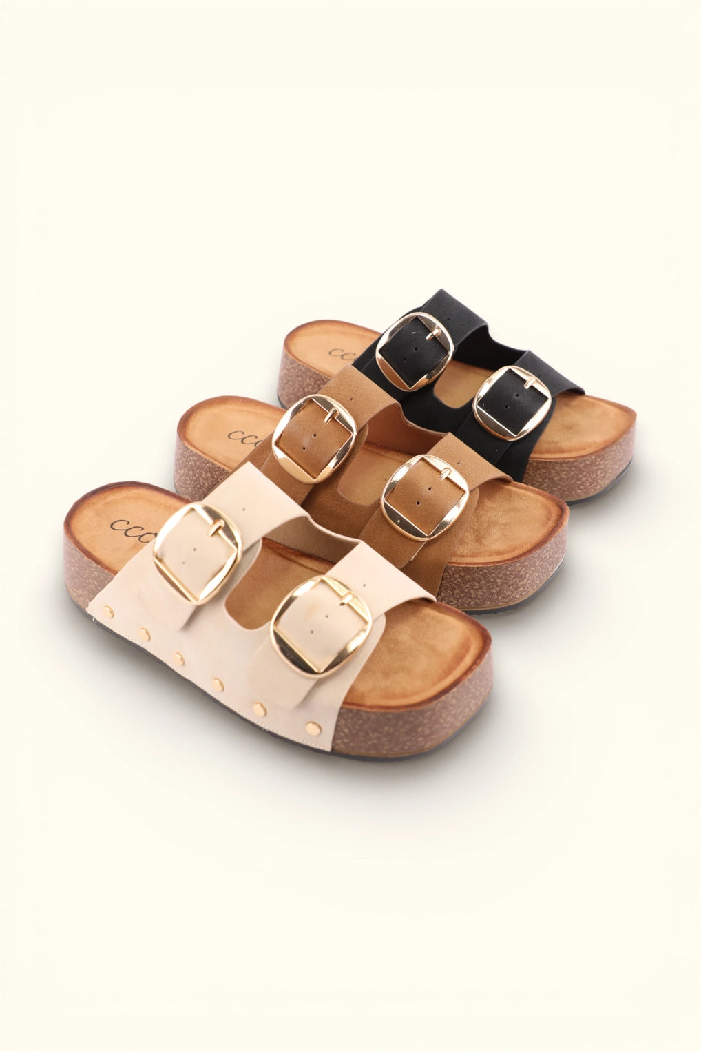 Nancy Double Straps with Bold Metal Buckles Platform Sandal