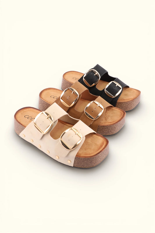 Nancy Double Straps with Bold Metal Buckles Platform Sandal