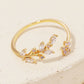 Gold Dipped Dainty Rhinestone Leaf Flower Open Ring